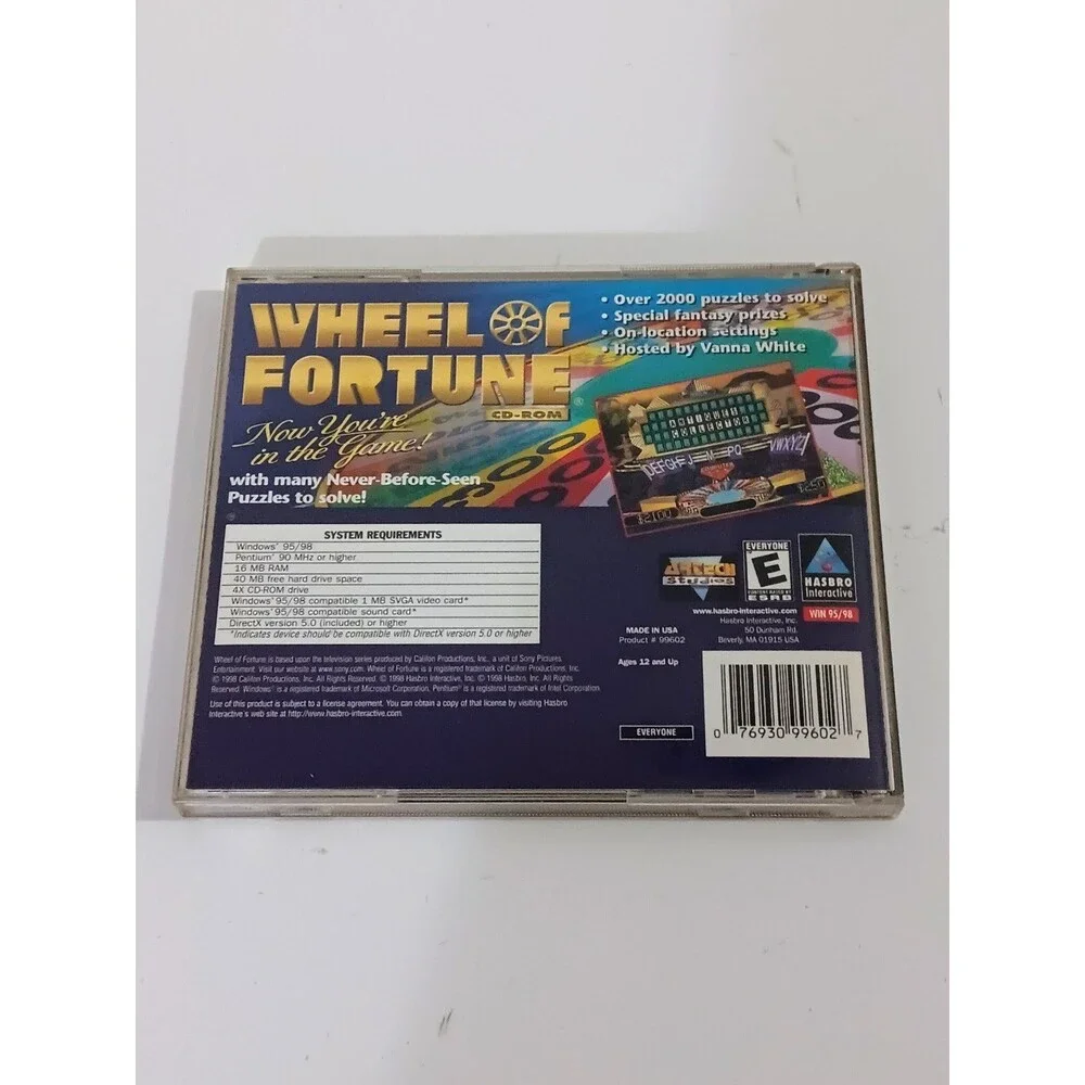 Wheel of Fortune PC CD-ROM Game 1998 Hasbro Interactive Win 95/98